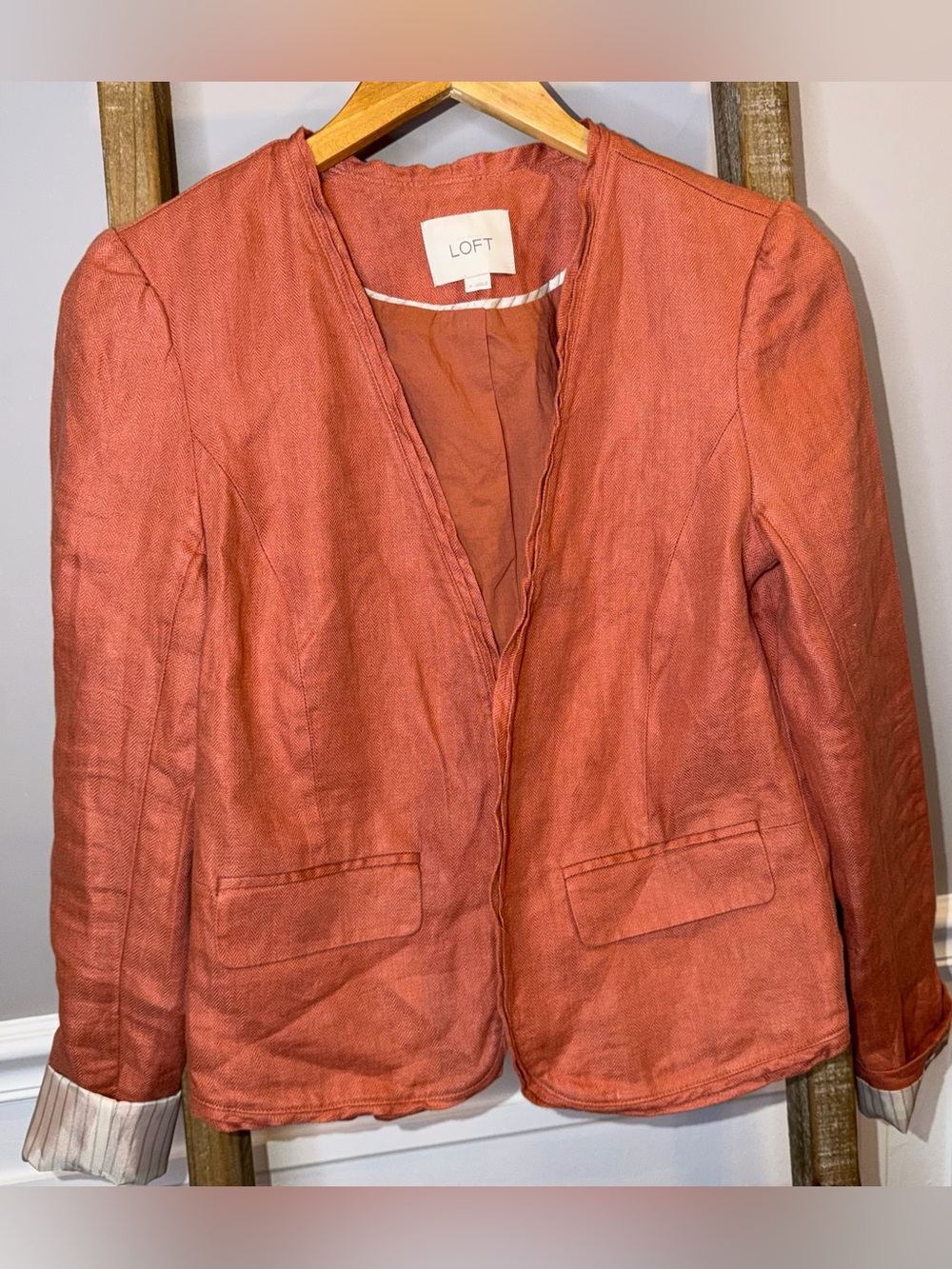 LOFT Women's Coral Open-Front 100% Linen Blazer Size